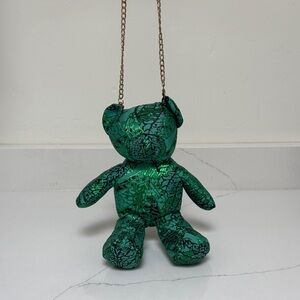 Green Teddy Bear Gold Chain Purse Bag